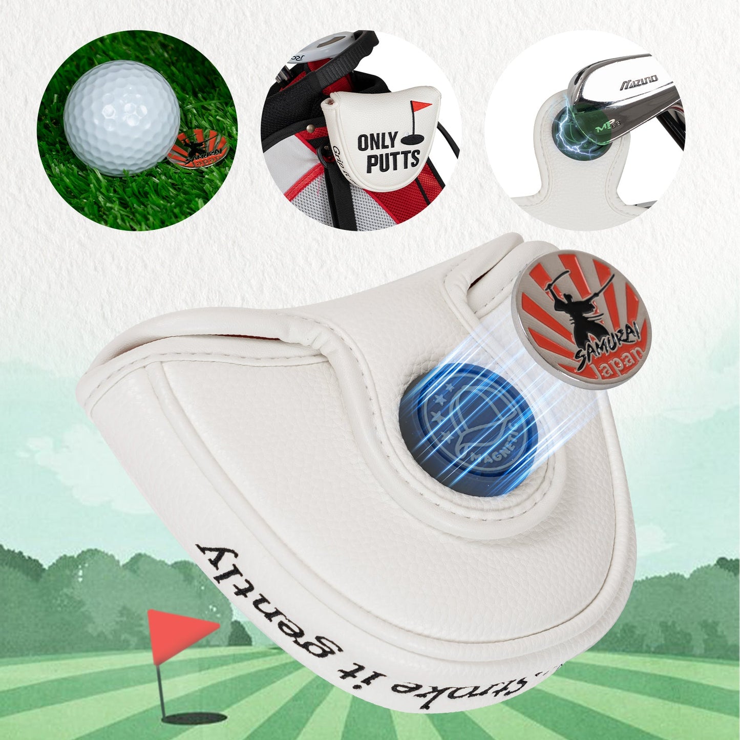 White Flag Only Putts Square Putter Head Cover Headcover