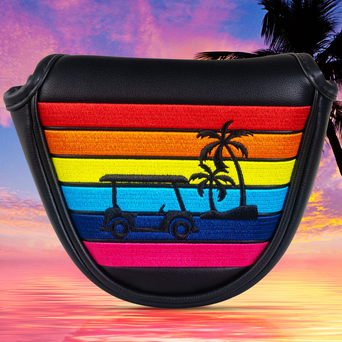 Black Rainbow Coconut Palm Mallet Heel Shafted Putter Head Cover