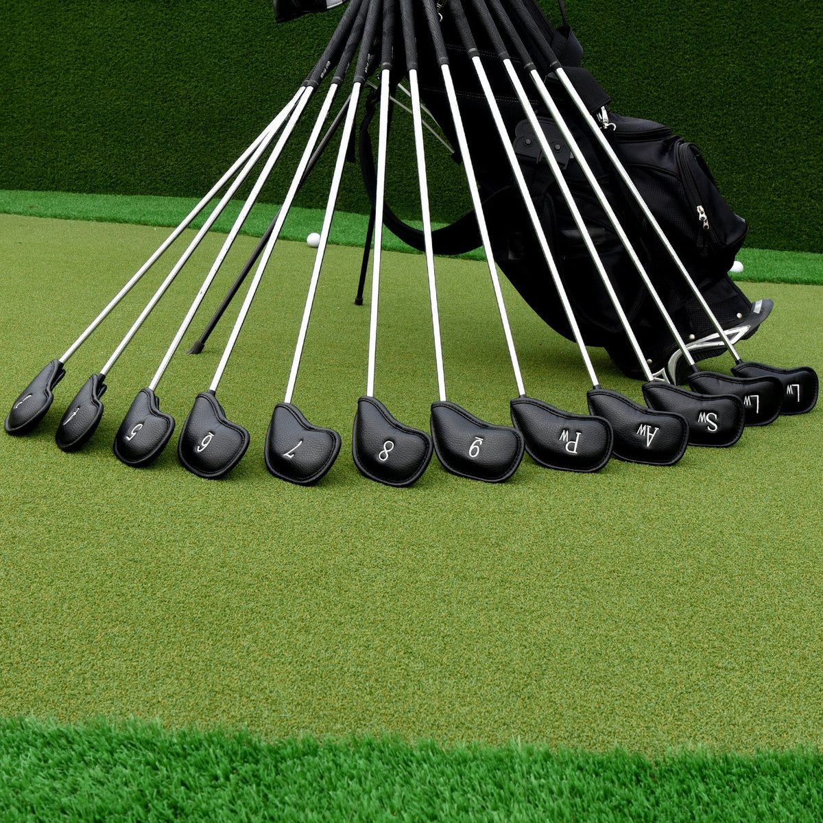 Black Leather Golf Iron Head Covers Set