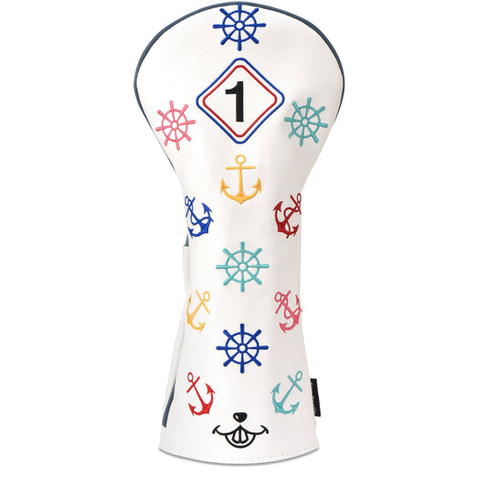 White Leather Rudder Wood Headcover Set