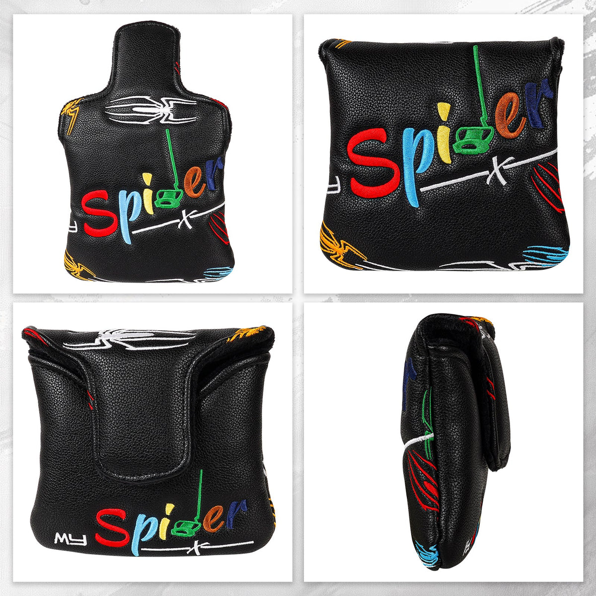 White PU Colorful Spider Square Putter Head Cover