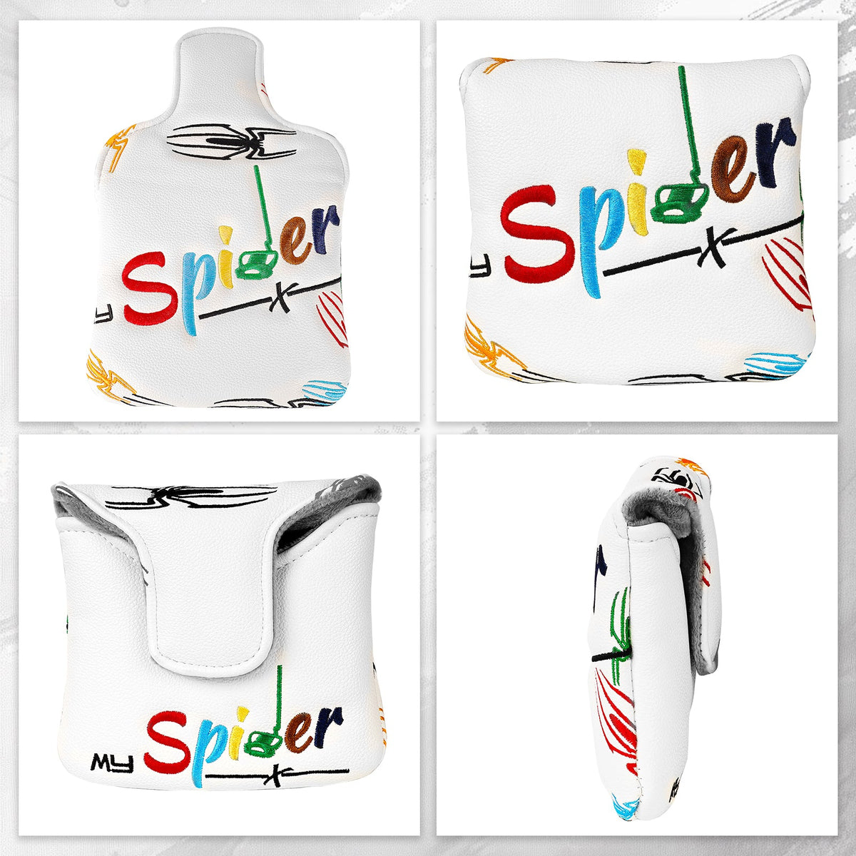 White PU Colorful Spider Square Putter Head Cover