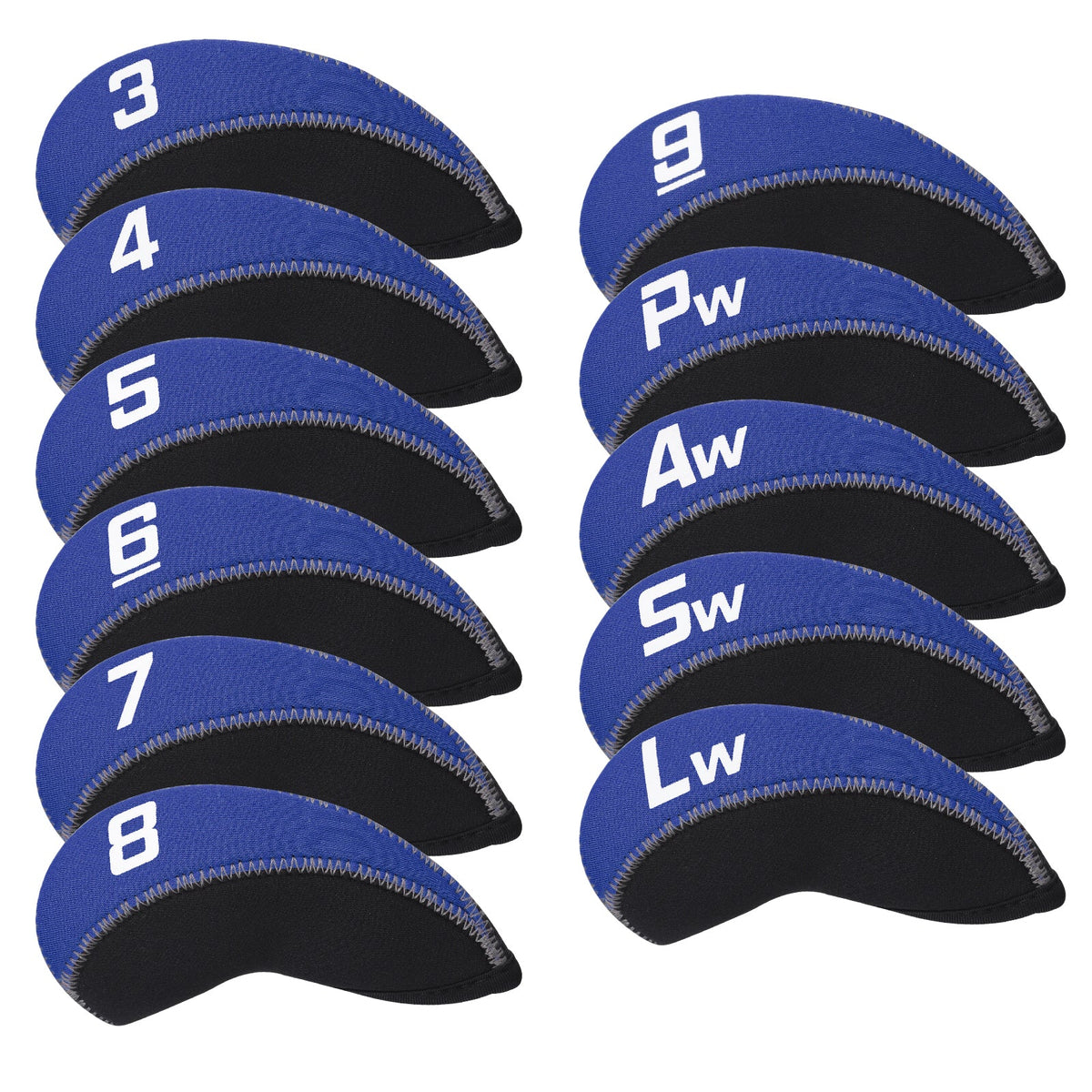 Black Neoprene Iron Head Covers Set 11pcs(3-9, Pw, Aw, Sw, Lw)