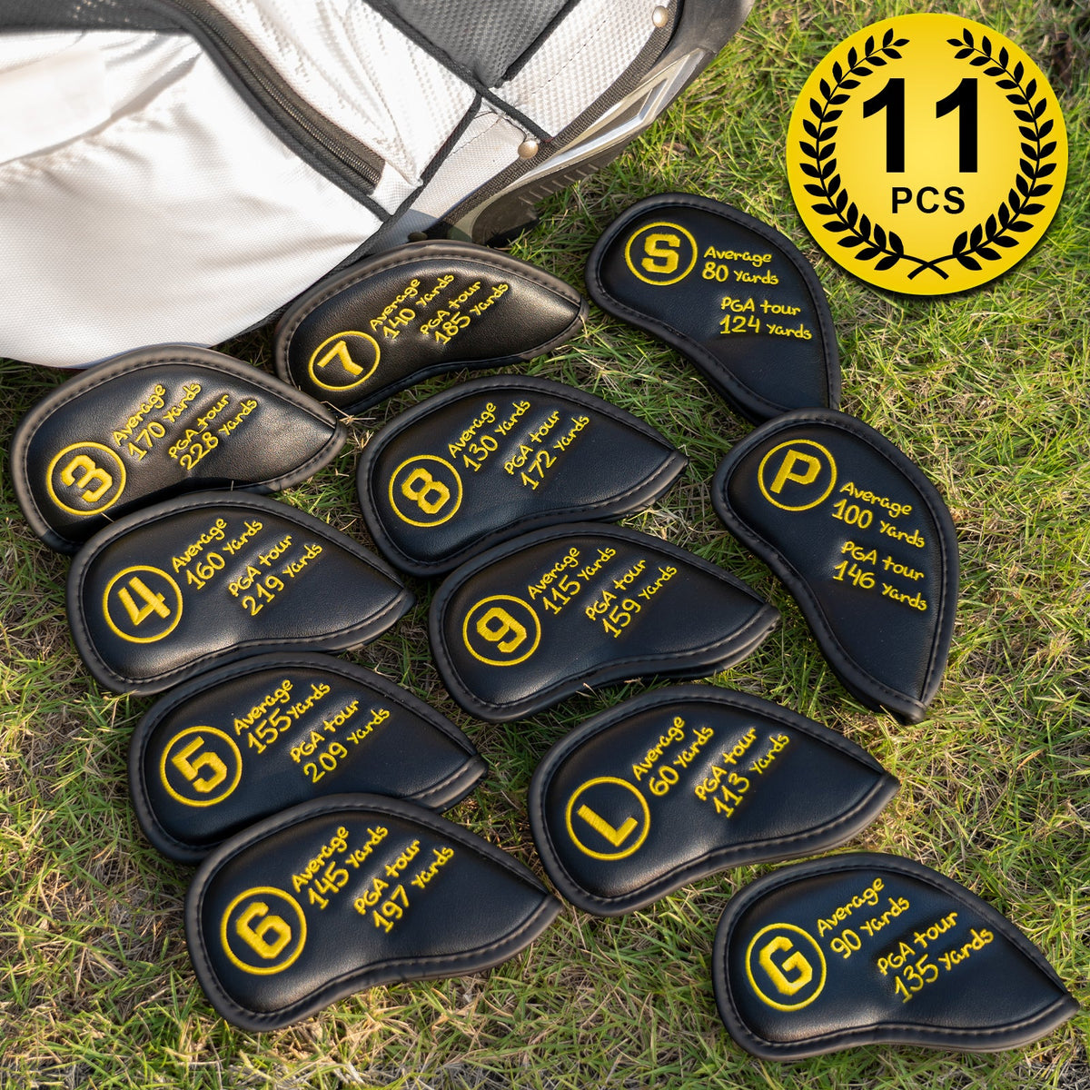 Black PU Yellow Stitch Iron Cover 11pcs (3-9,P,G,S,L)
