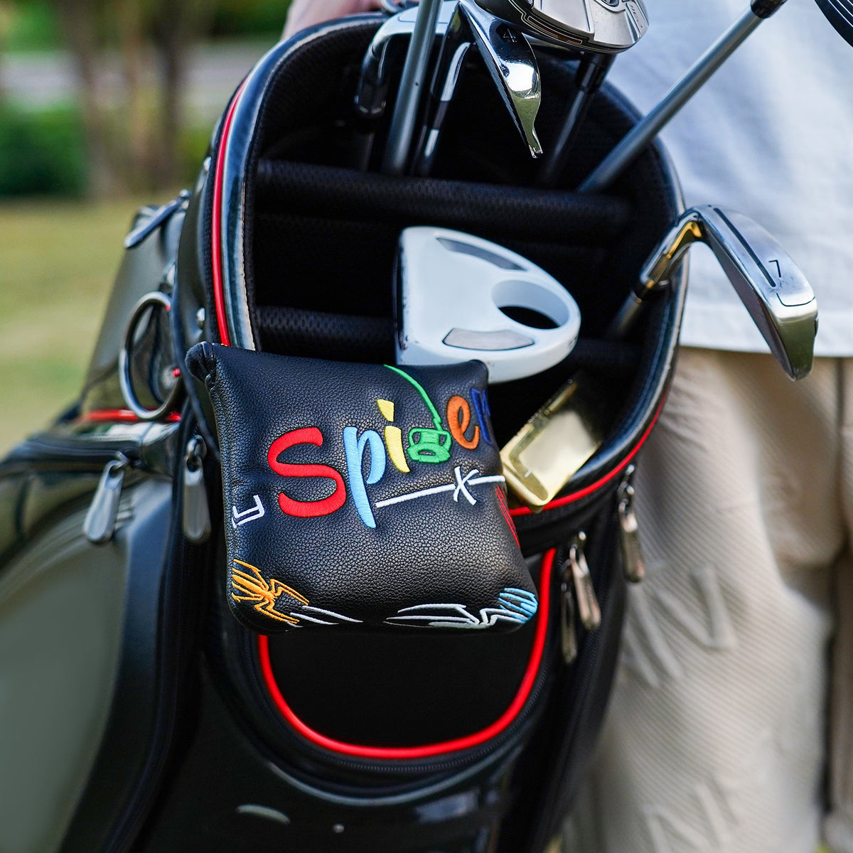 White PU Colorful Spider Square Putter Head Cover