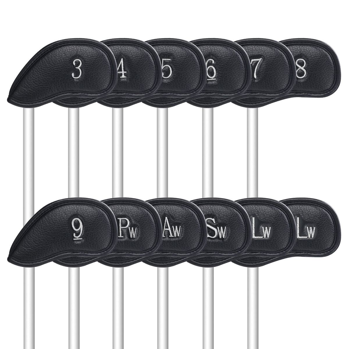 Black PU Iron Cover for Left 12pcs (3-9£¬AW,SW,PW£¬LW,LW) Head Cover