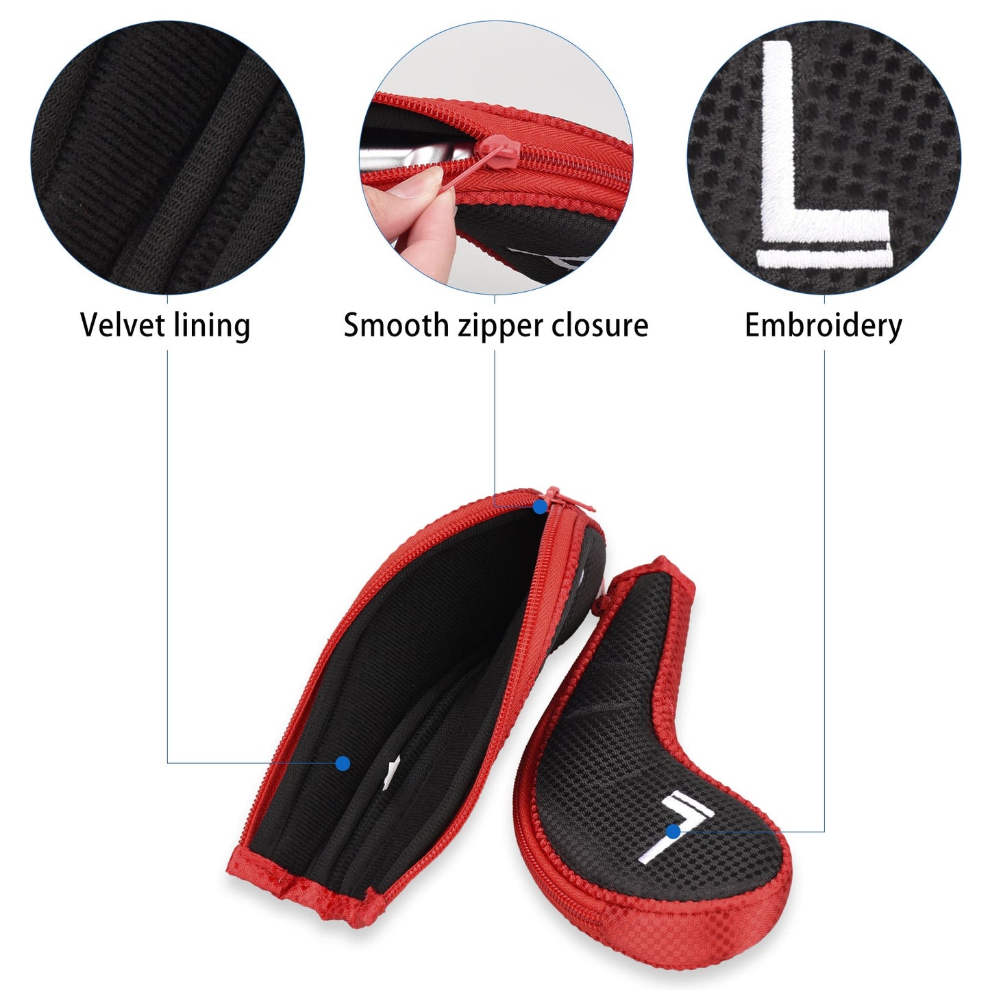 Black& Red Iron Cover With Zipper 11PCS (3-9.P.A.S.L) Head Cover