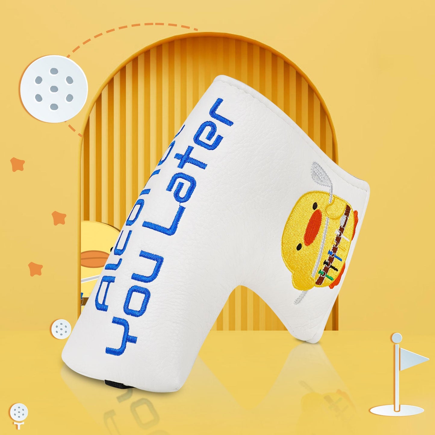 White PU Yellow Duck Mallet Blade Head Cover