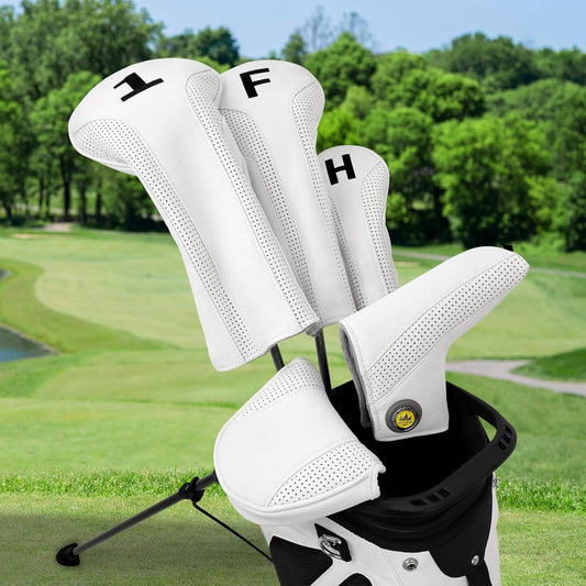 Vintage White Perforated Leather Wood Head Covers