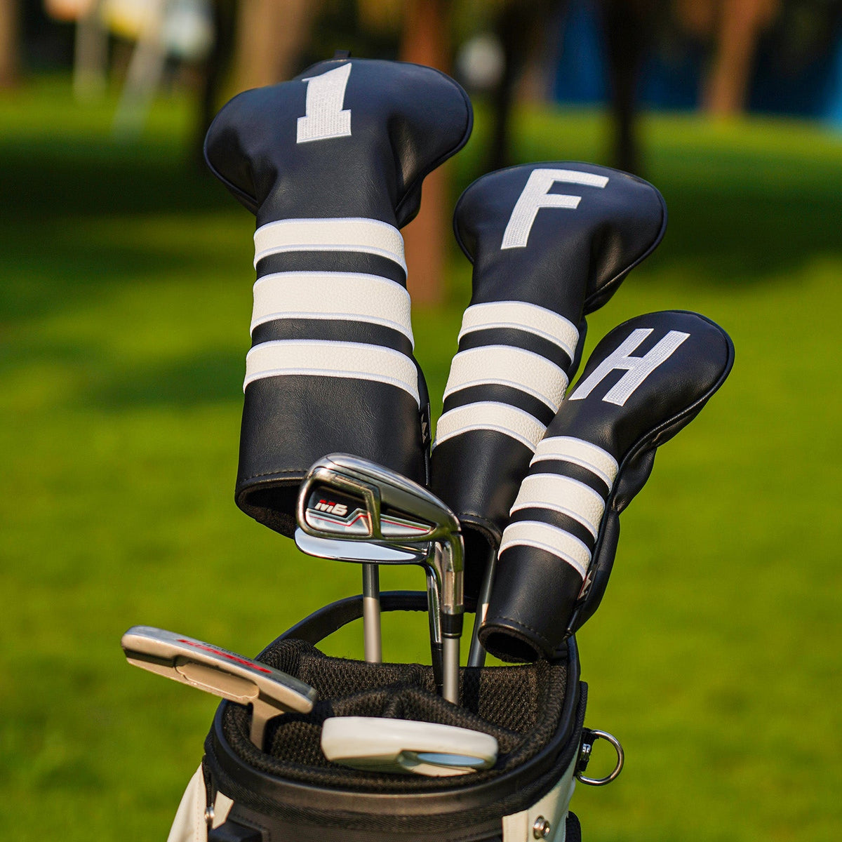 Black and White Stripes Golf Headcover Set