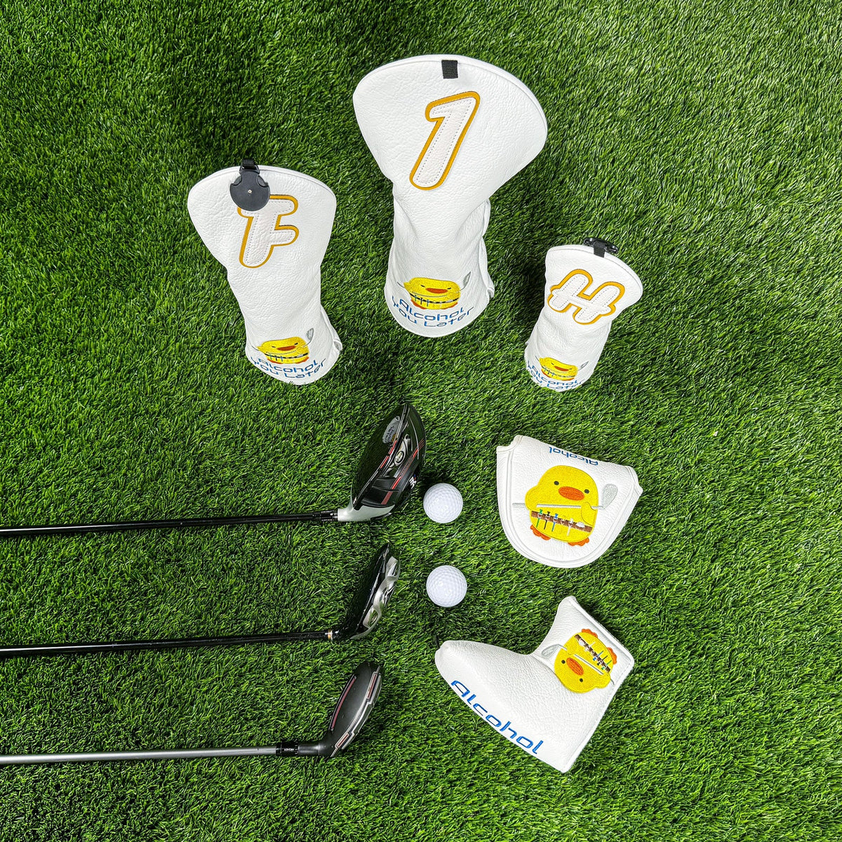 White PU Yellow Duck Mallet Blade Head Cover