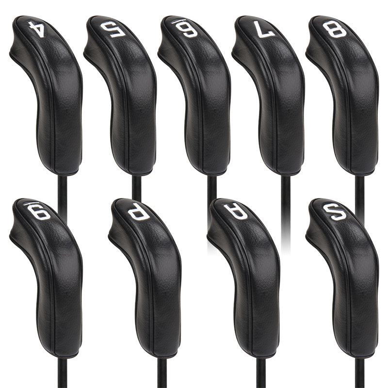 Black Leather White Numbers Golf Club Hybrid Iron Head Covers Set 9 PCS - Craftsman Golf