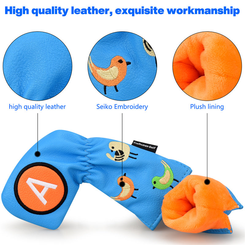 Birdies Blue Leather Golf Iron Head Covers 10pcs/ Set - Craftsman Golf