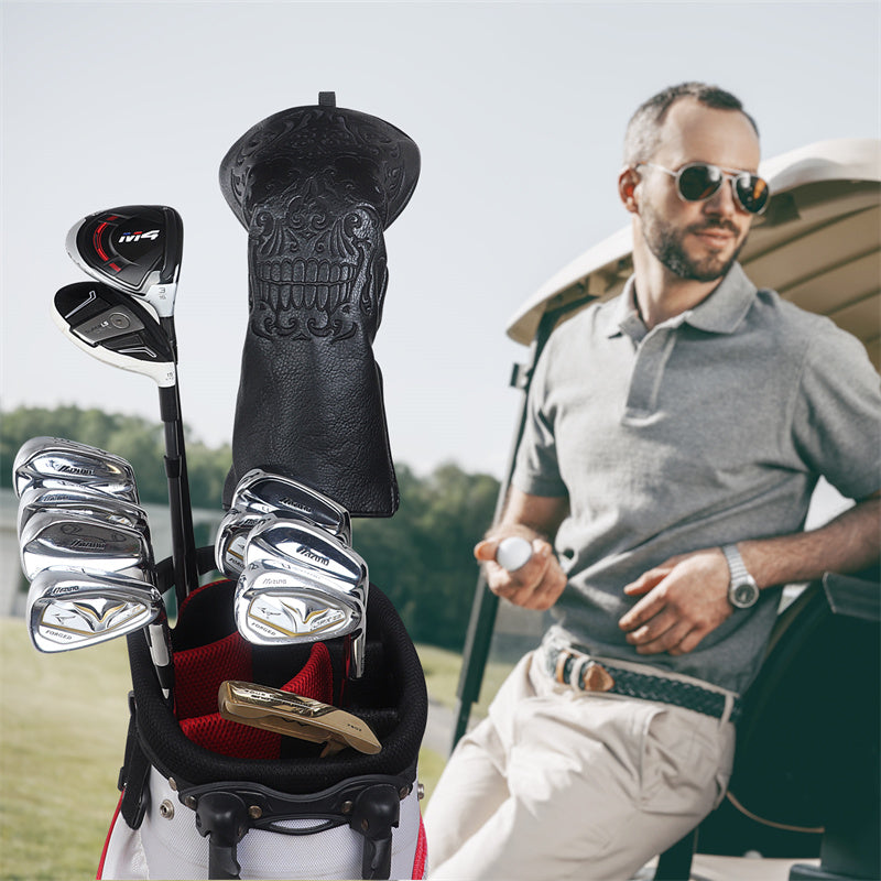 Black Skull Leather Golf Club Driver Head Cover