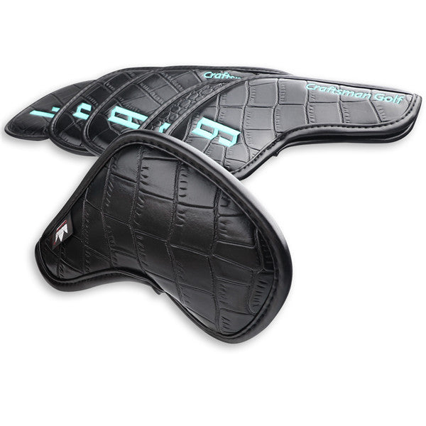 Black Crocodile Pattern Leather Iron Head Cover Set - CraftsmanGolf