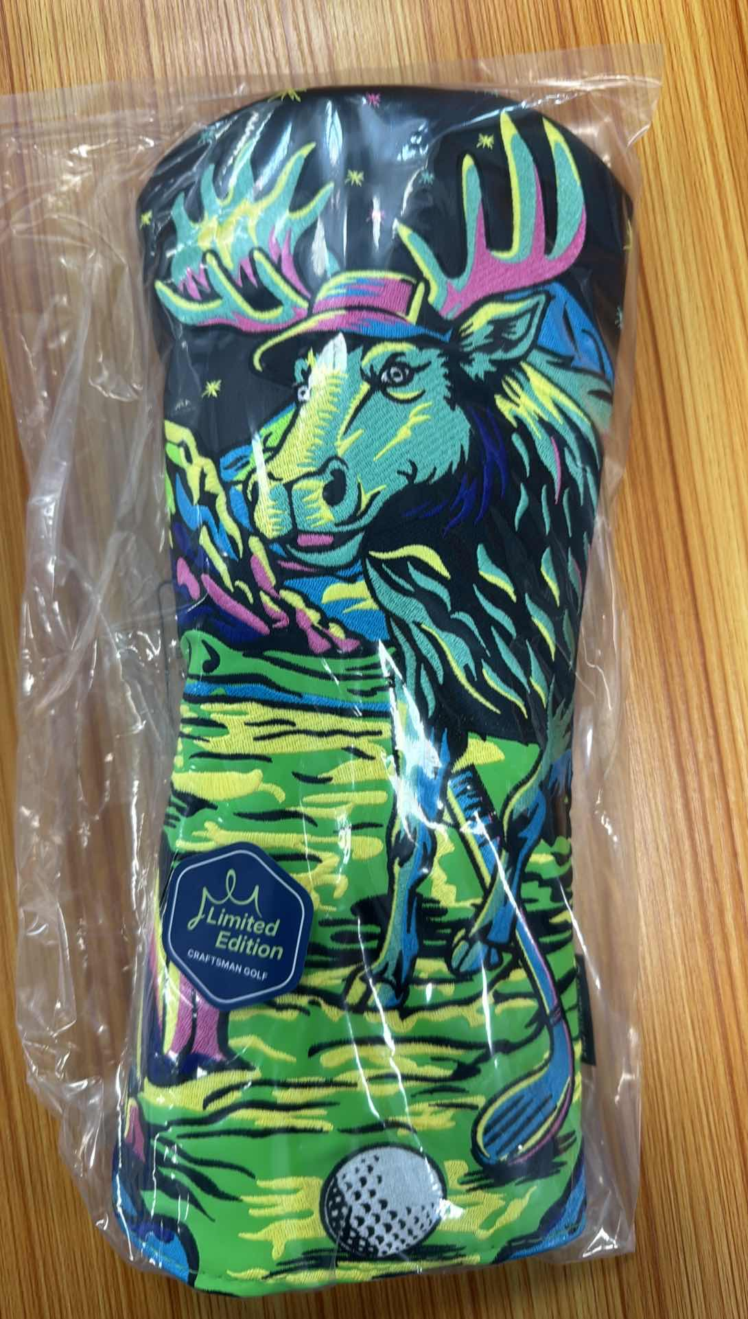Black PU Leather Elk Patch Embroidery Two-Piece Driver Headcover