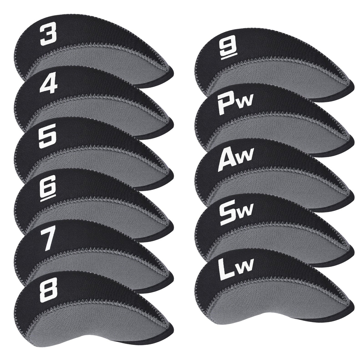 Black Neoprene Iron Head Covers Set 11pcs(3-9, Pw, Aw, Sw, Lw)