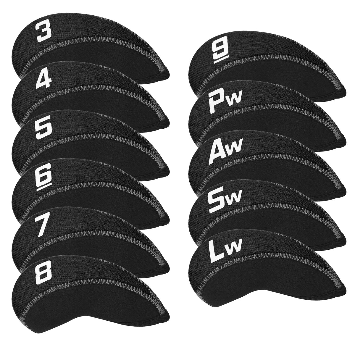 Black Neoprene Iron Head Covers Set 11pcs(3-9, Pw, Aw, Sw, Lw)