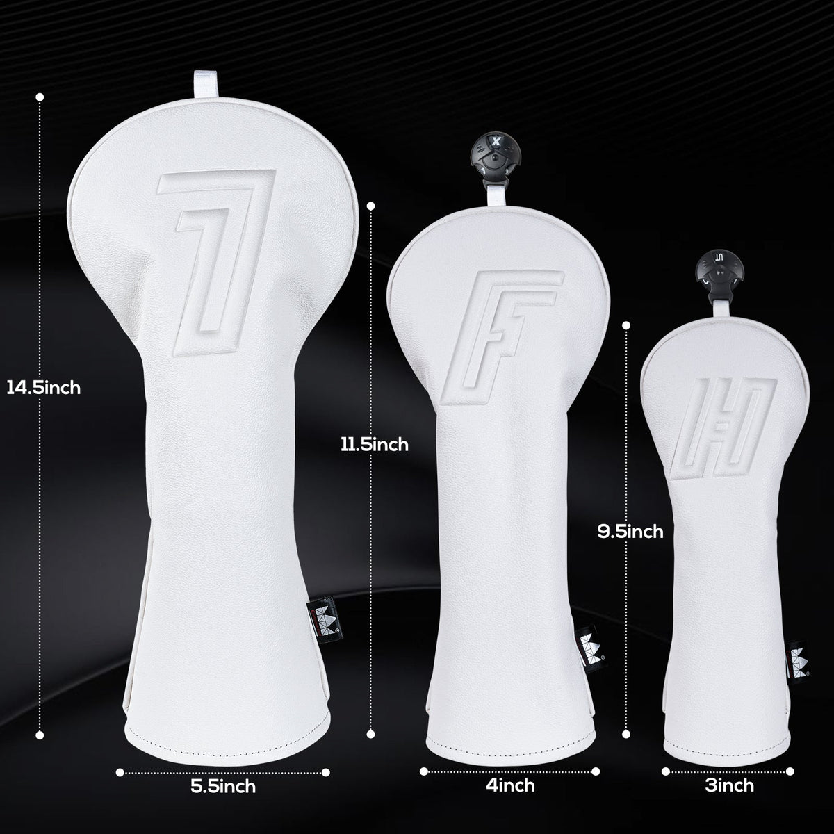 White 3D Embossed Leather Golf Head Covers
