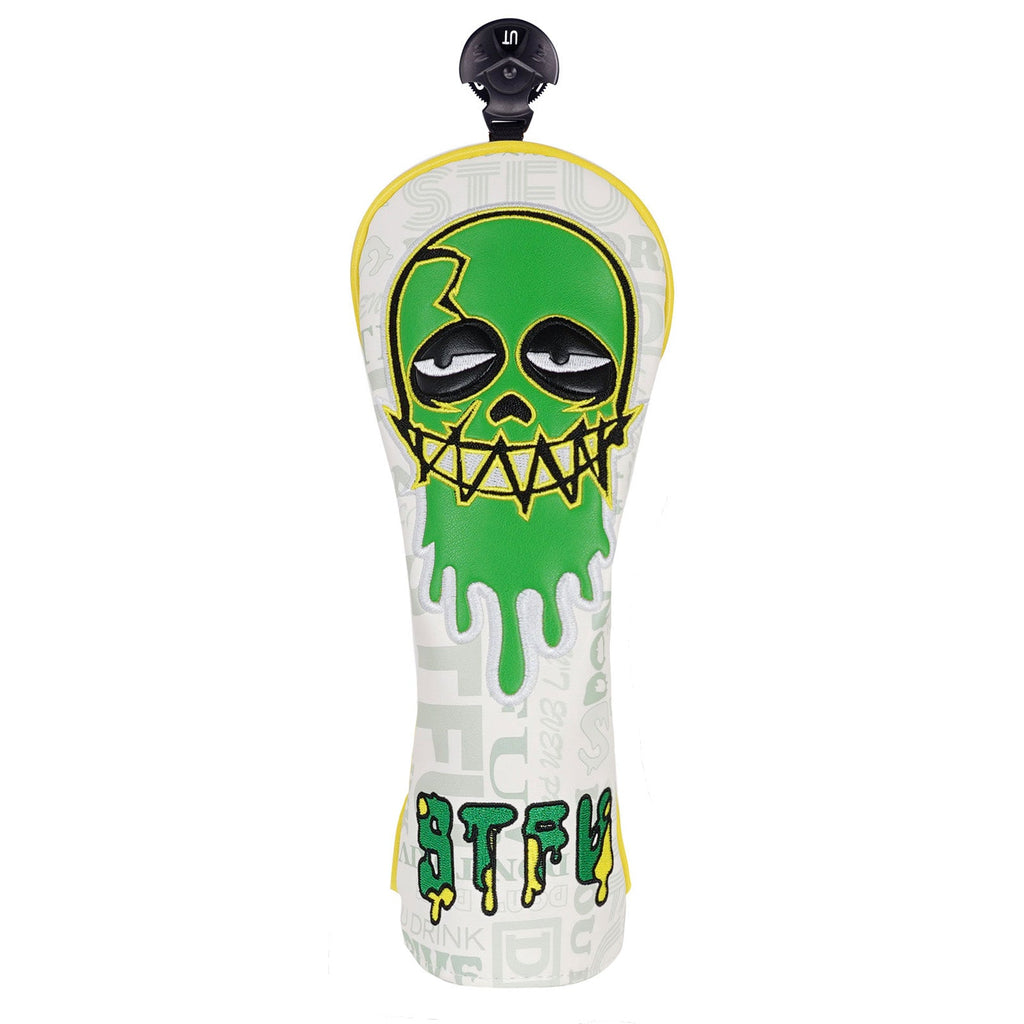 White Green Skull Embroidered Golf Head Cover Set with Iron Suction
