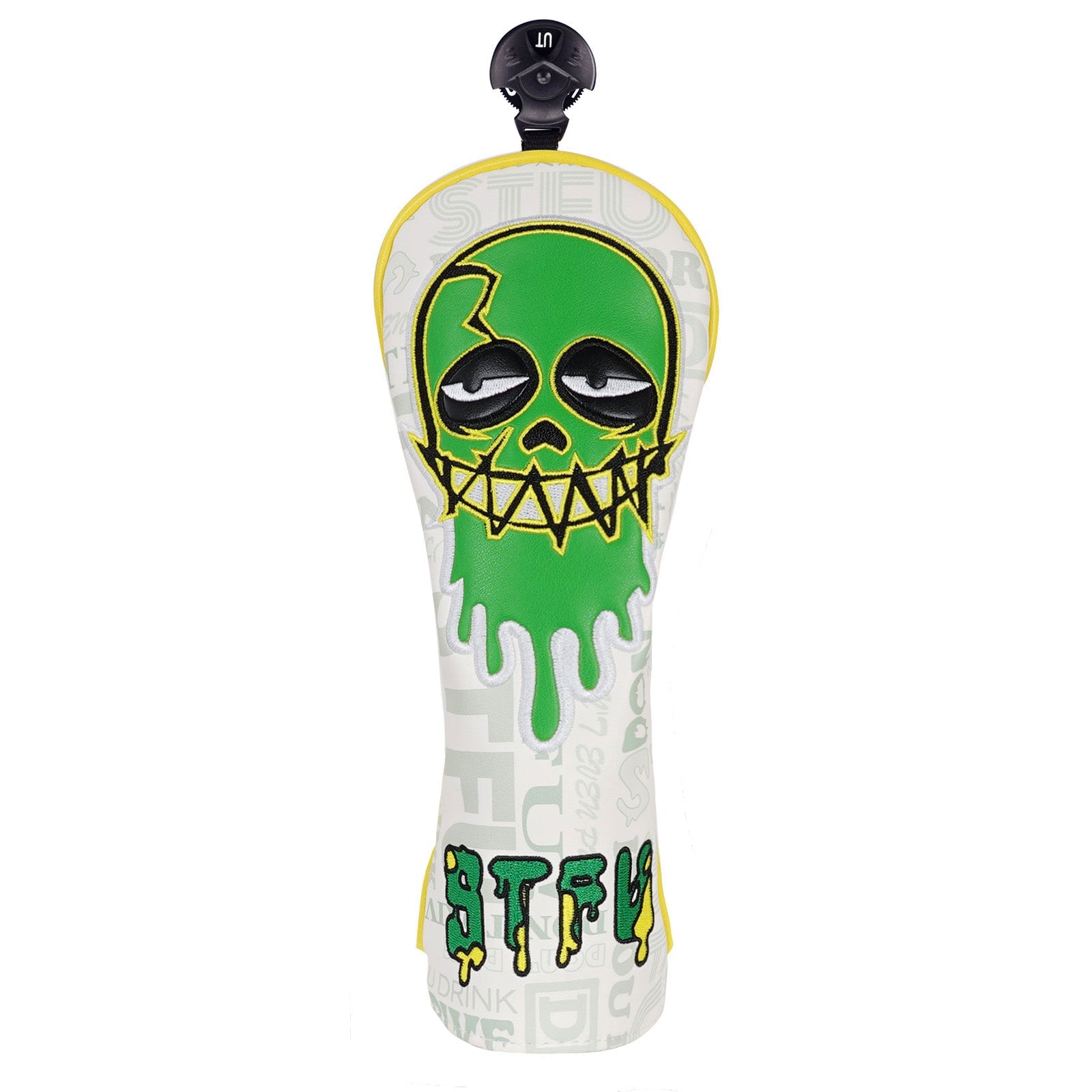 White Green Skull Embroidered Golf Head Cover Set with Iron Suction