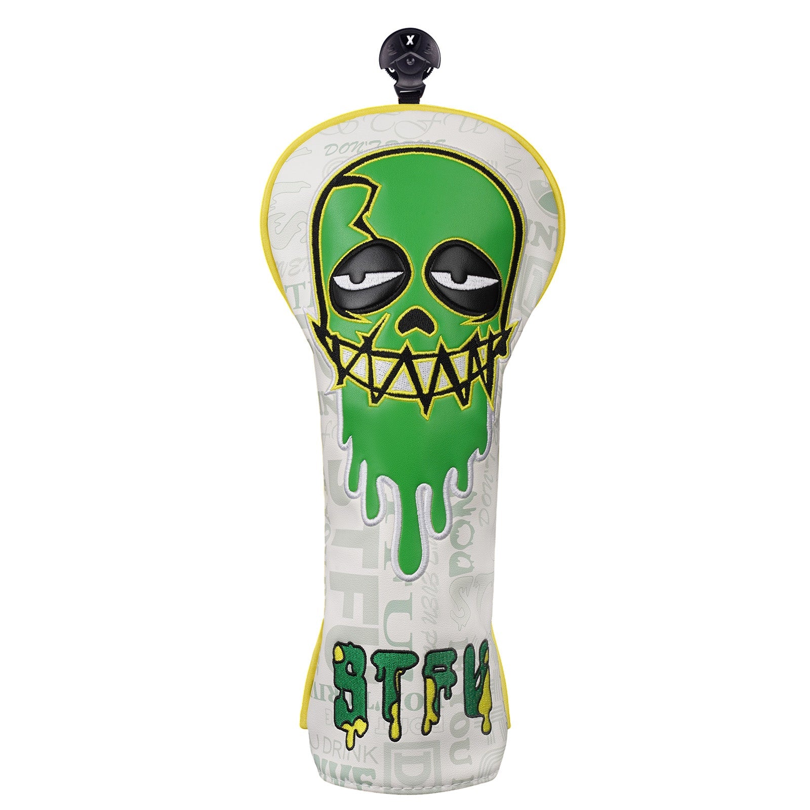 White Green Skull Embroidered Golf Head Cover Set with Iron Suction