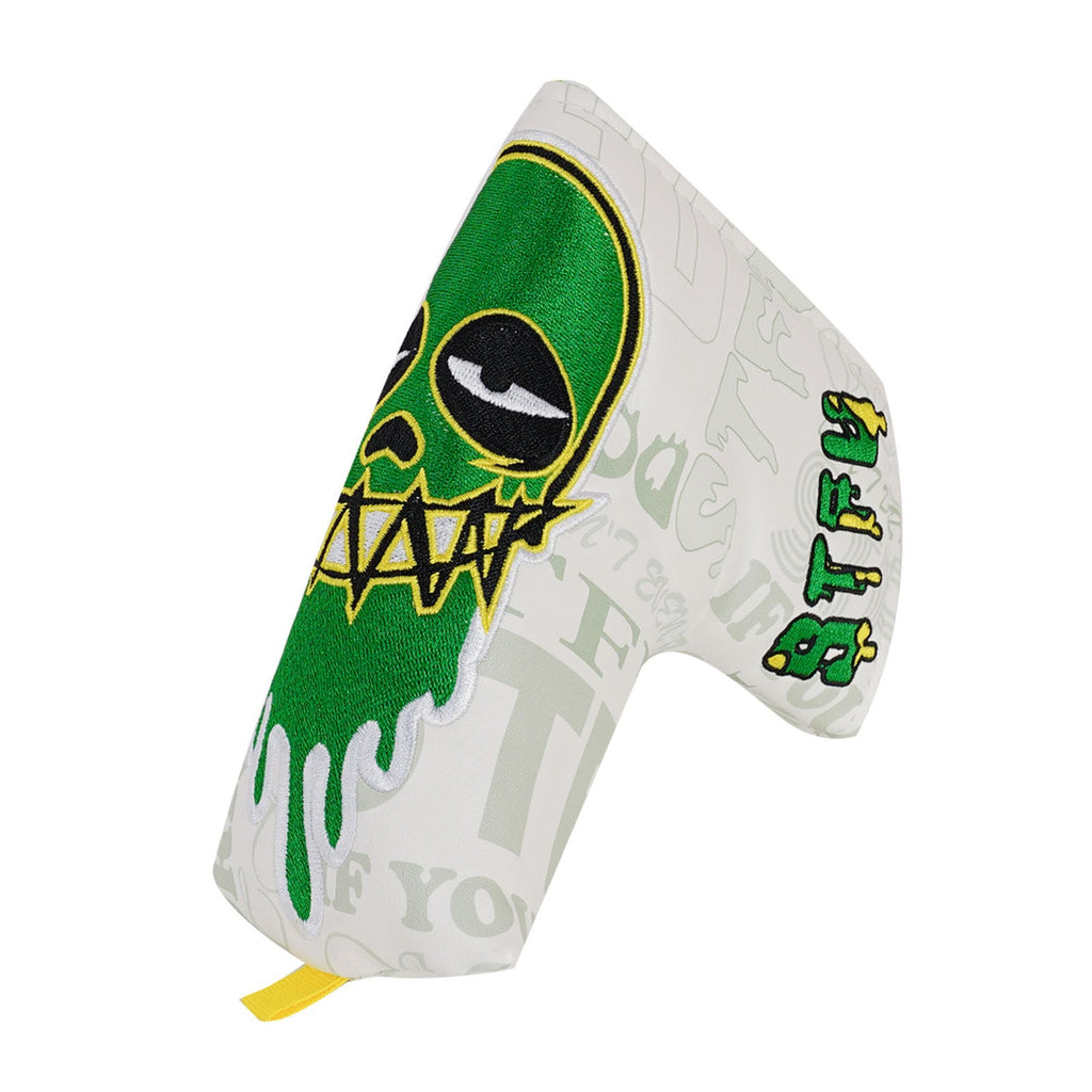 White Green Skull Embroidered Golf Head Cover Set with Iron Suction