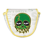 White Green Skull Embroidered Golf Head Cover Set with Iron Suction