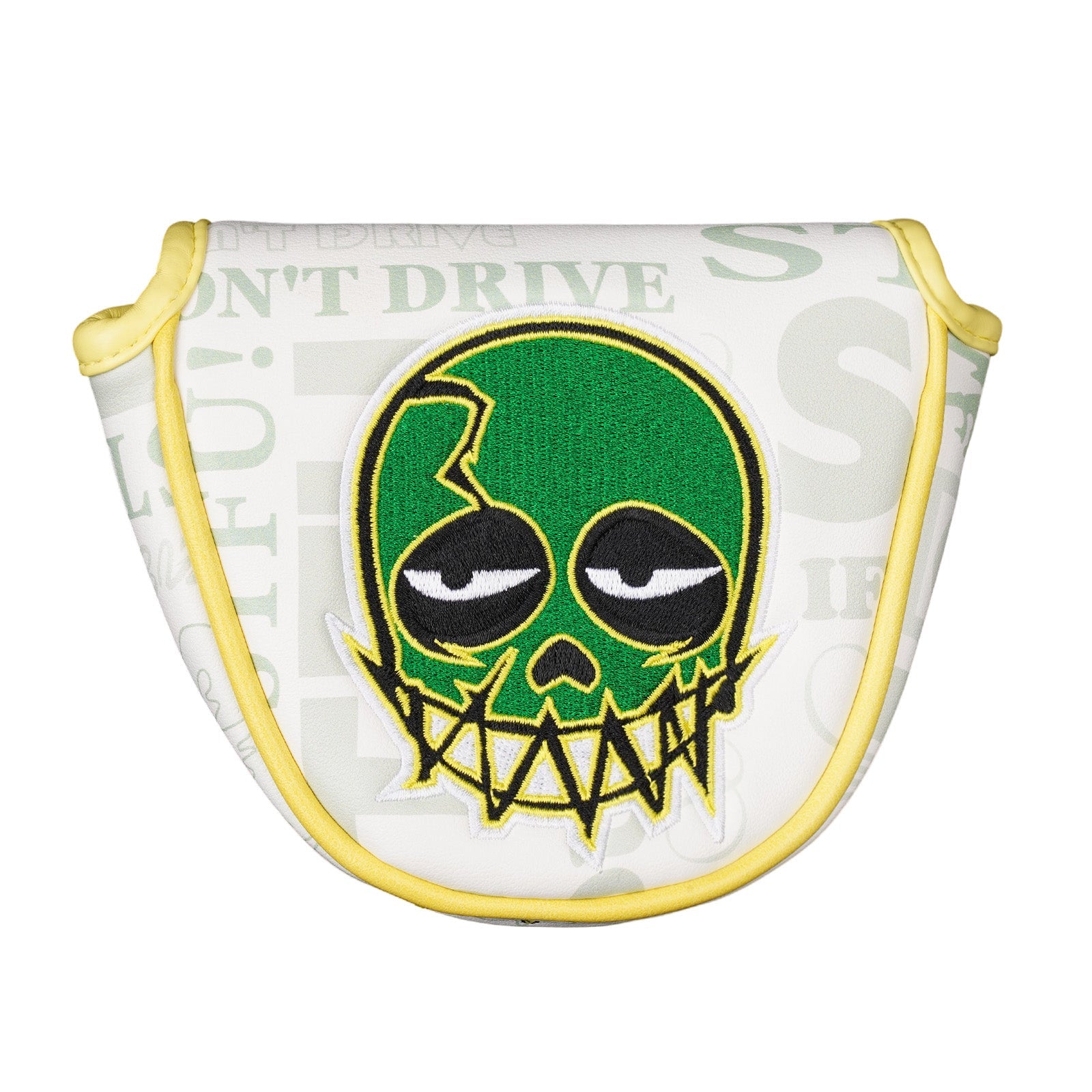 White Green Skull Embroidered Golf Head Cover Set with Iron Suction