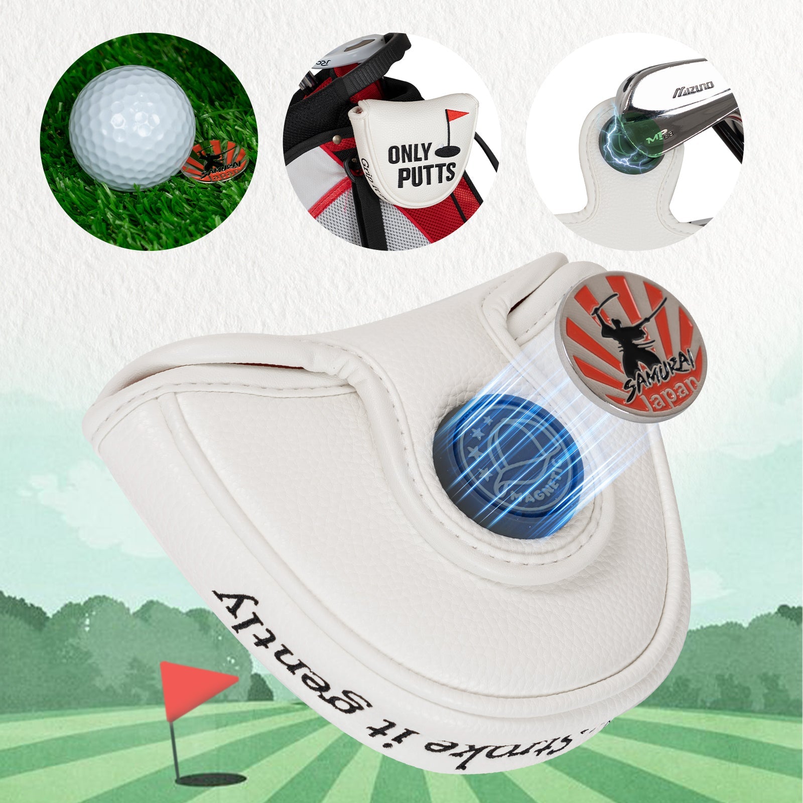 White Flag Only Putts Square Putter Head Cover Headcover