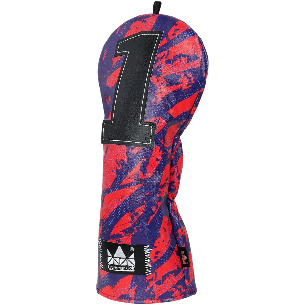 Dark Blue PU Red Crack Print Embroidery Driver Head Cover