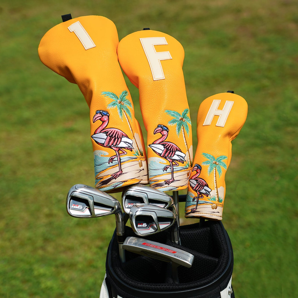 Yellow Flamingo Wooden Head Cover Set