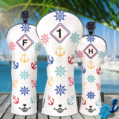 White Leather Rudder Wood Headcover Set