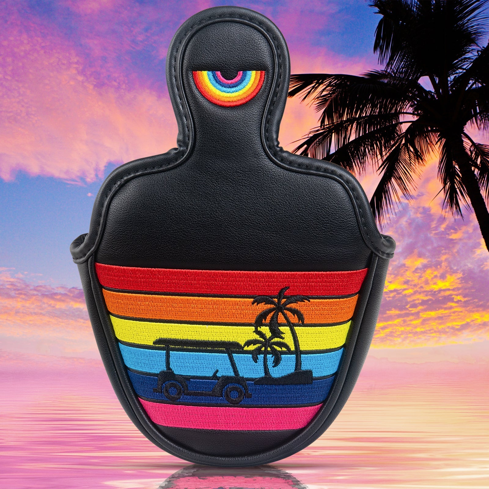 Black Rainbow Coconut Palm Mallet Heel Shafted Putter Head Cover