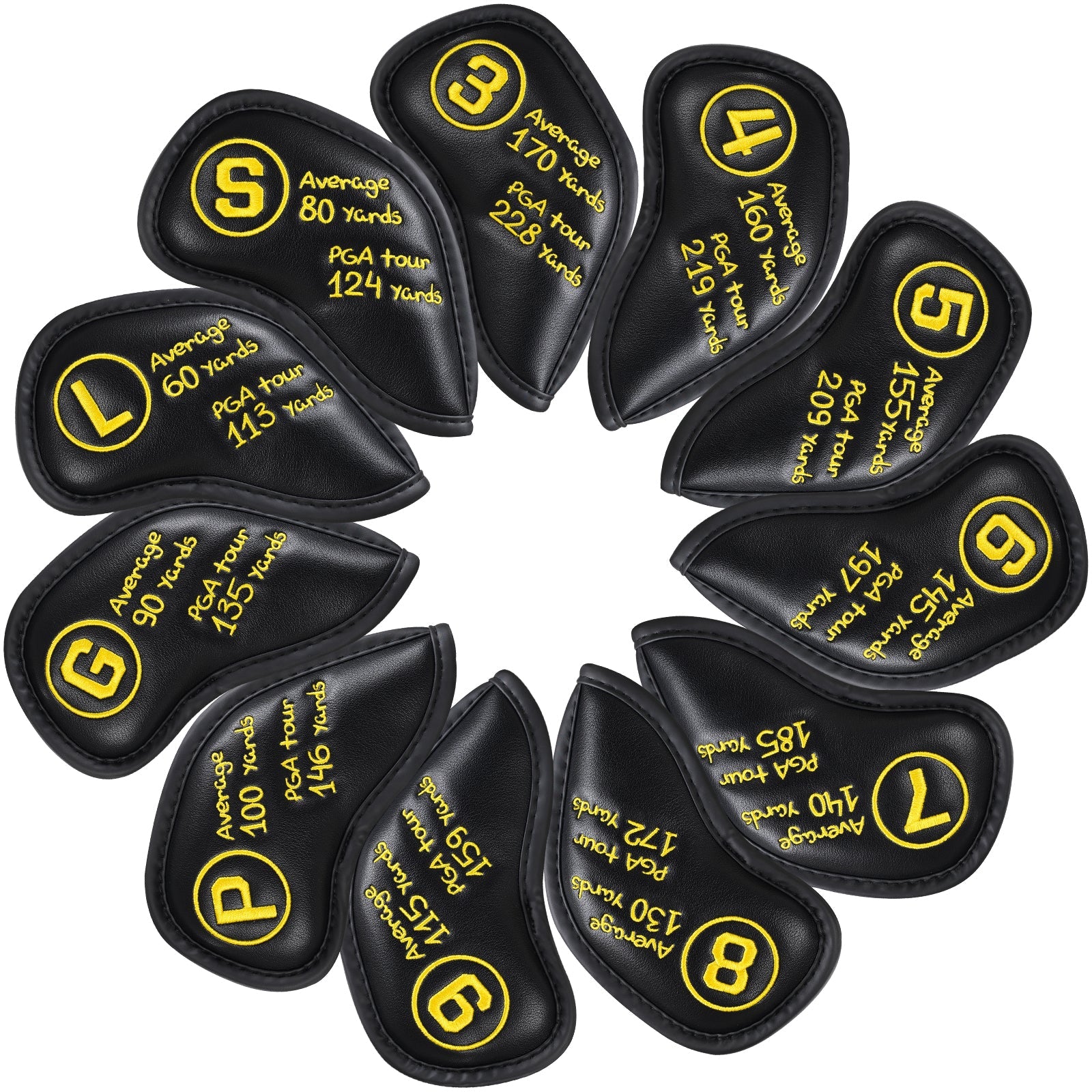 Black PU Yellow Stitch Iron Cover 11pcs (3-9,P,G,S,L)
