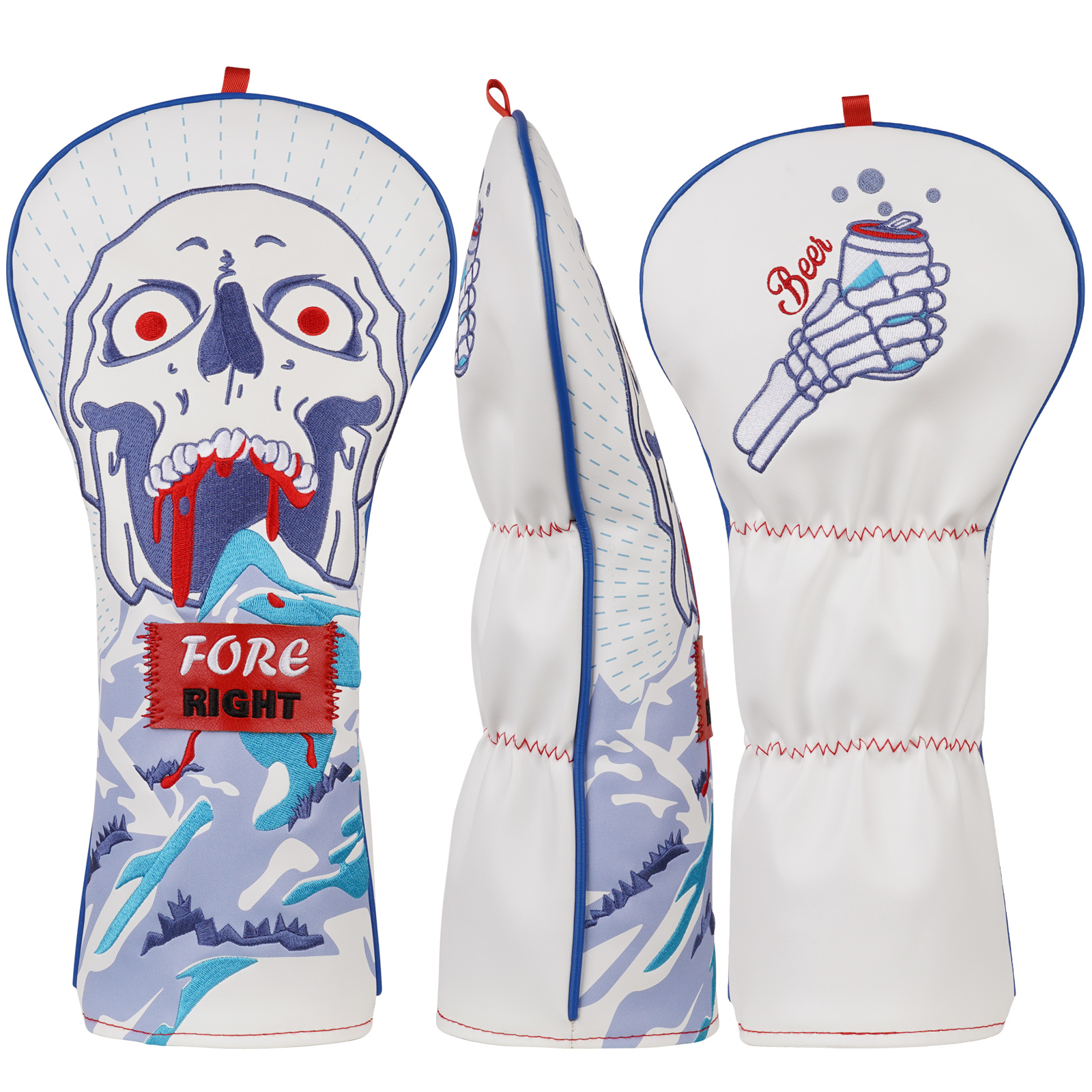 White Crazy Beer Skull Golf Driver Headcover