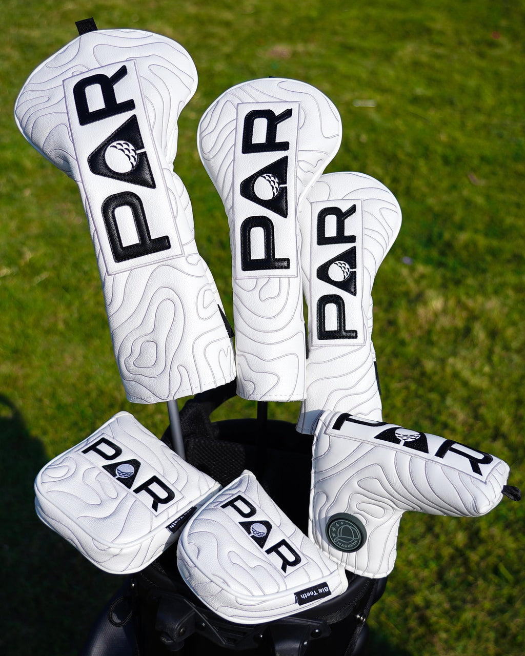 White Map Pattern PAR Patch Golf Headcover Set