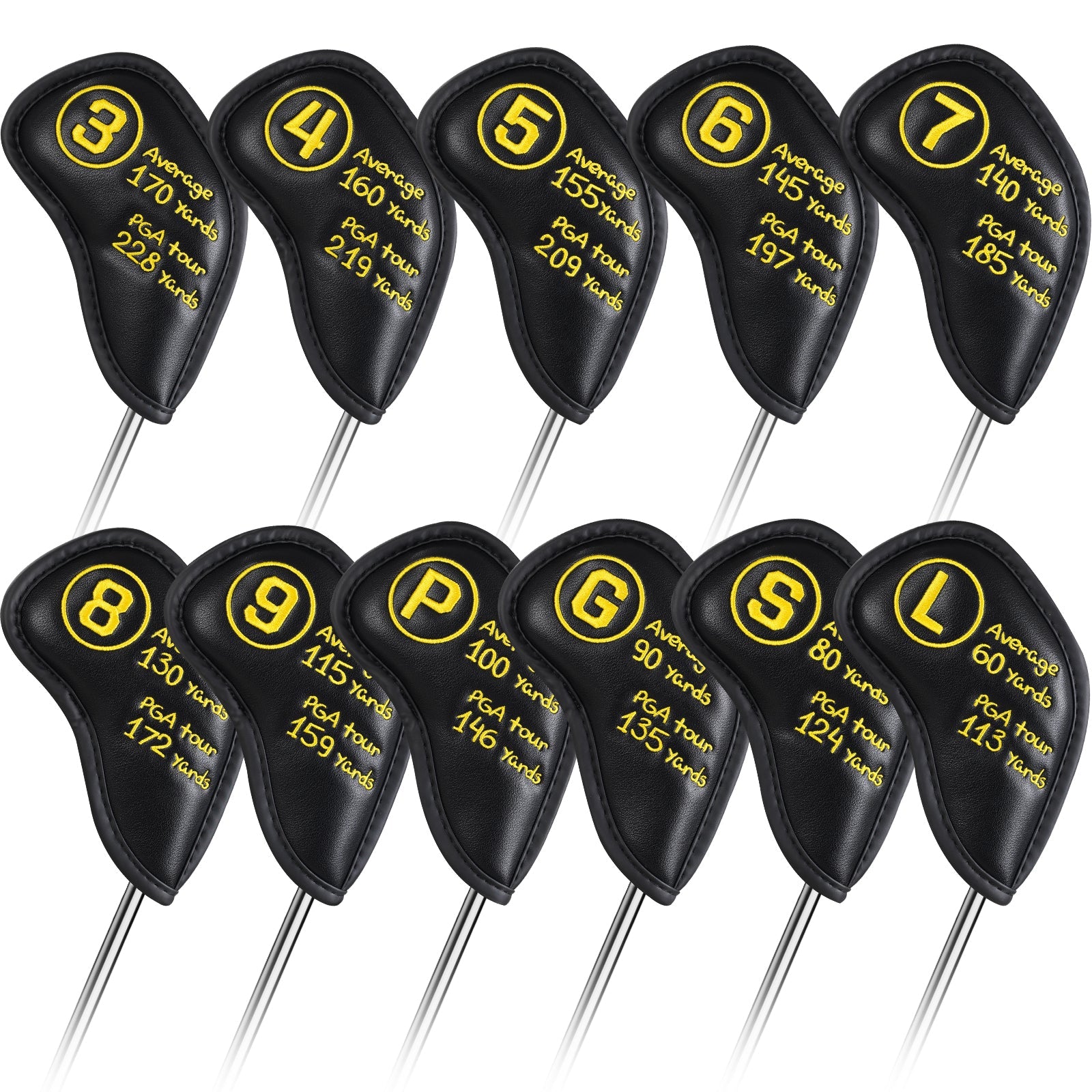 Black PU Yellow Stitch Iron Cover 11pcs (3-9,P,G,S,L)