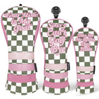 Green Pink Check Golf Headcover Set