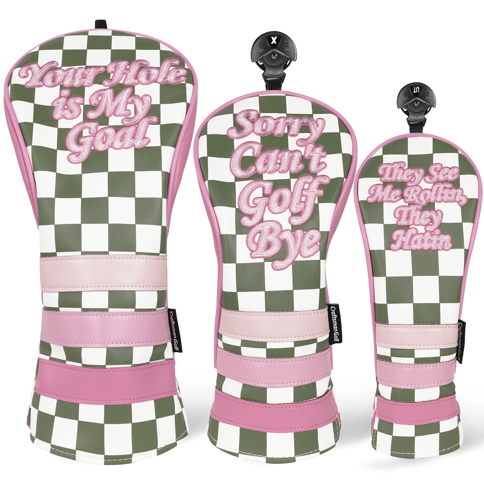 Green Pink Check Golf Headcover Set