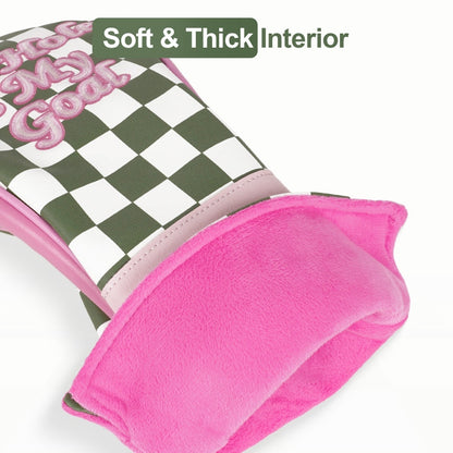 Green Plaid with Pink Patch Accent Golf Diver Cover
