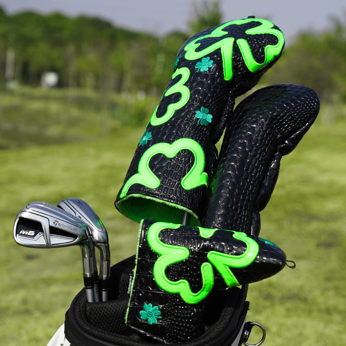Fluorescent Lucky Clover Crocodile Leather Blade Putter Cover