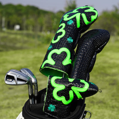 Fluorescent Lucky Clover Crocodile Leather Blade Putter Cover