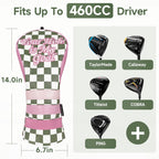 Green Plaid with Pink Patch Accent Golf Diver Cover