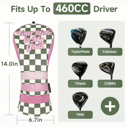 Green Plaid with Pink Patch Accent Golf Diver Cover