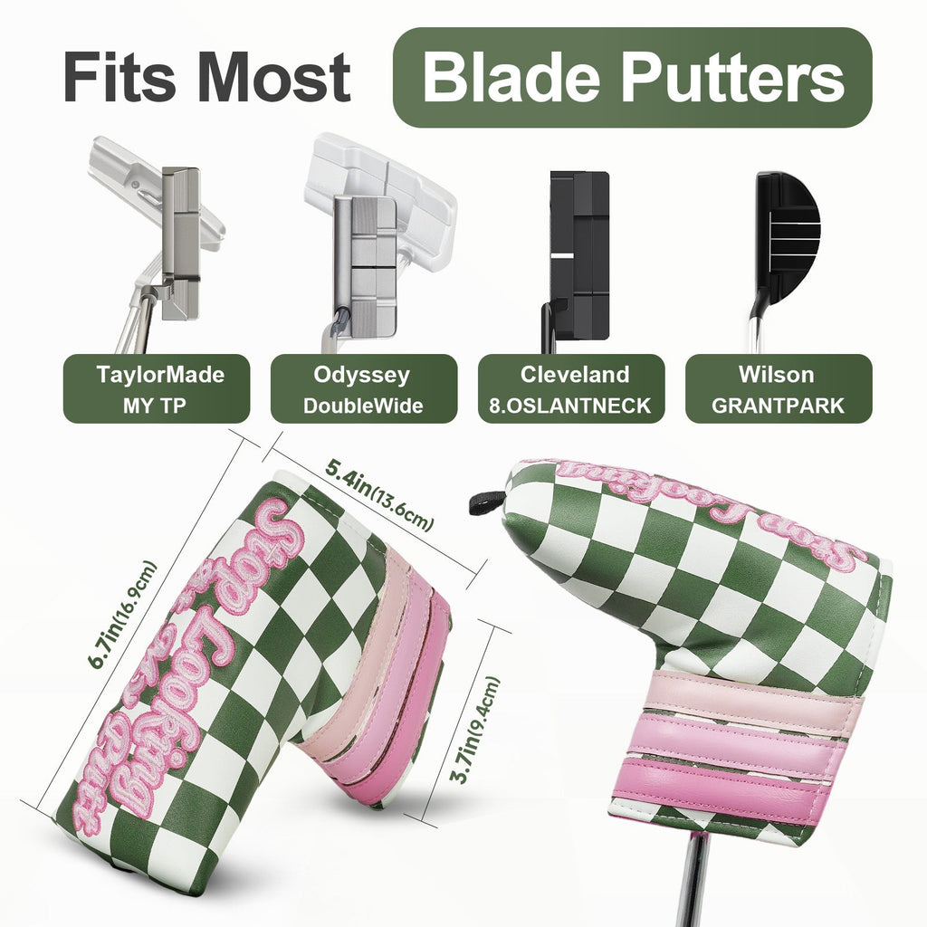 Green Plaid with Pink Patch Stripes Blade Putter Cover