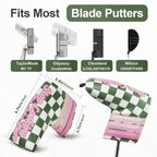 Green Plaid with Pink Patch Stripes Blade Putter Cover