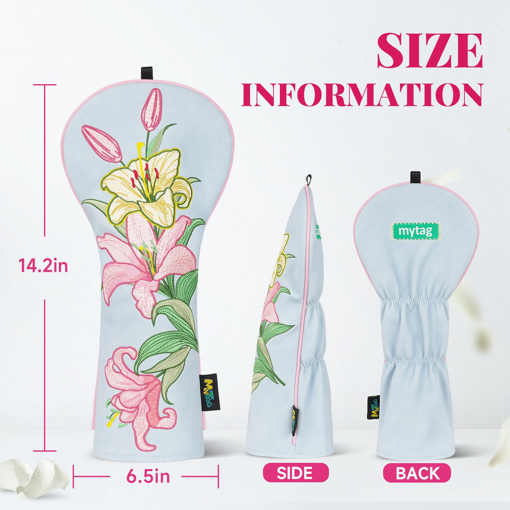 Blue PU Lily Driver Golf Headcover