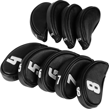 Balck Short Neck Iron Putter Head Cover 9pcs (4-9.P.A.S)