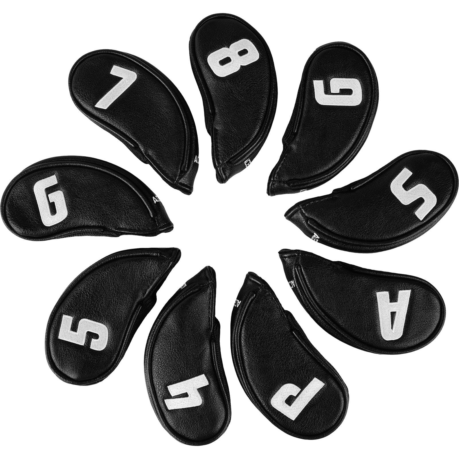 Balck Short Neck Iron Putter Head Cover 9pcs (4-9.P.A.S)